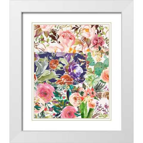 Multiple Florals Collage White Modern Wood Framed Art Print with Double Matting by Moss, Tara