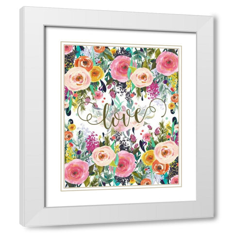 Love Colorful Florals White Modern Wood Framed Art Print with Double Matting by Moss, Tara