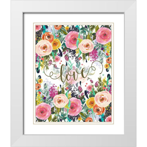 Love Colorful Florals White Modern Wood Framed Art Print with Double Matting by Moss, Tara