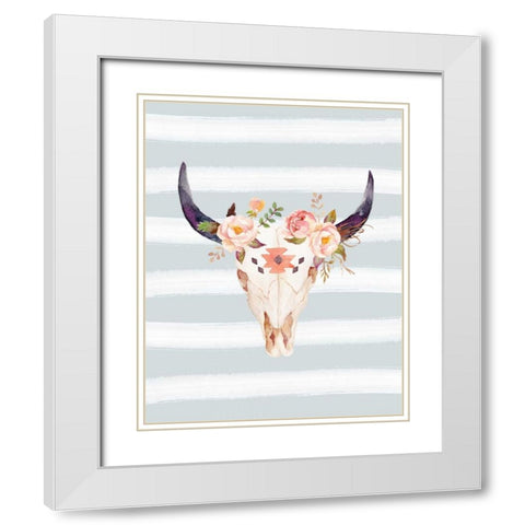 Bull Skull on Stripes White Modern Wood Framed Art Print with Double Matting by Moss, Tara