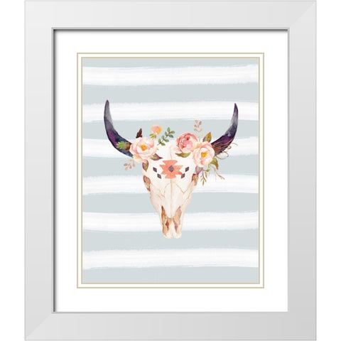 Bull Skull on Stripes White Modern Wood Framed Art Print with Double Matting by Moss, Tara