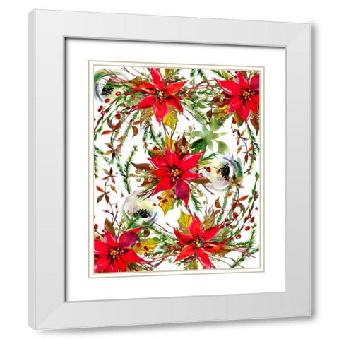 Christmas Florals Collage White Modern Wood Framed Art Print with Double Matting by Moss, Tara