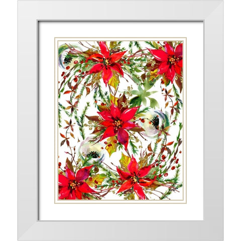 Christmas Florals Collage White Modern Wood Framed Art Print with Double Matting by Moss, Tara