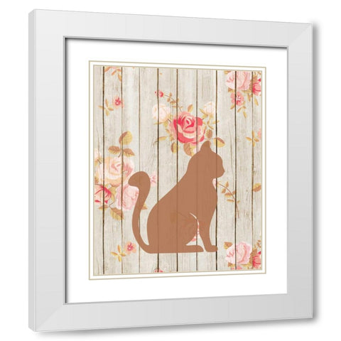 Brown Cat Floral White Modern Wood Framed Art Print with Double Matting by Moss, Tara