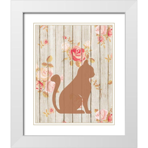 Brown Cat Floral White Modern Wood Framed Art Print with Double Matting by Moss, Tara
