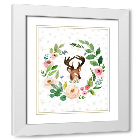Watercolor Deer White Modern Wood Framed Art Print with Double Matting by Moss, Tara