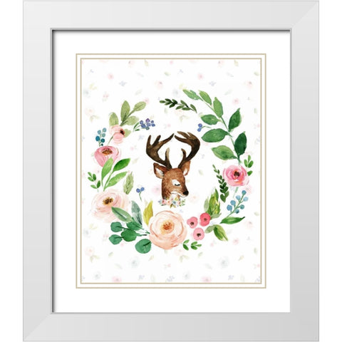 Watercolor Deer White Modern Wood Framed Art Print with Double Matting by Moss, Tara