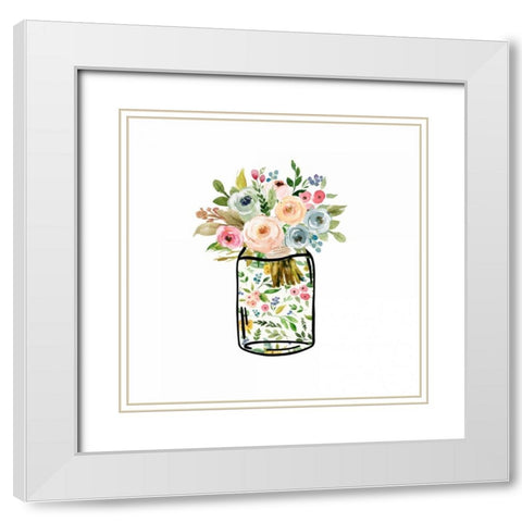 Mason Jar Bouquet White Modern Wood Framed Art Print with Double Matting by Moss, Tara