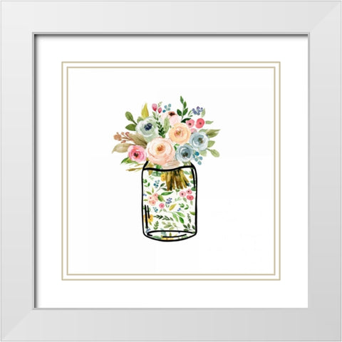 Mason Jar Bouquet White Modern Wood Framed Art Print with Double Matting by Moss, Tara