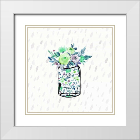Mason Jar Florals White Modern Wood Framed Art Print with Double Matting by Moss, Tara