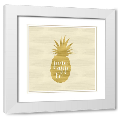 Gold Pineapple Square White Modern Wood Framed Art Print with Double Matting by Moss, Tara