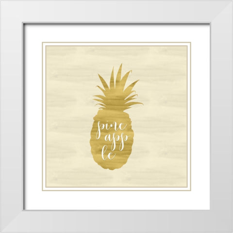 Gold Pineapple Square White Modern Wood Framed Art Print with Double Matting by Moss, Tara