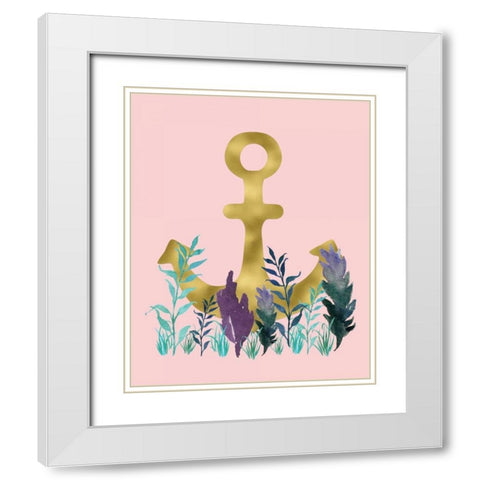 Teal Florals on Pink White Modern Wood Framed Art Print with Double Matting by Moss, Tara
