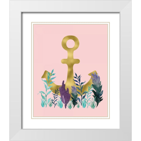 Teal Florals on Pink White Modern Wood Framed Art Print with Double Matting by Moss, Tara