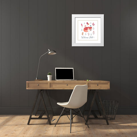 Welcome Fall Fox White Modern Wood Framed Art Print with Double Matting by Moss, Tara