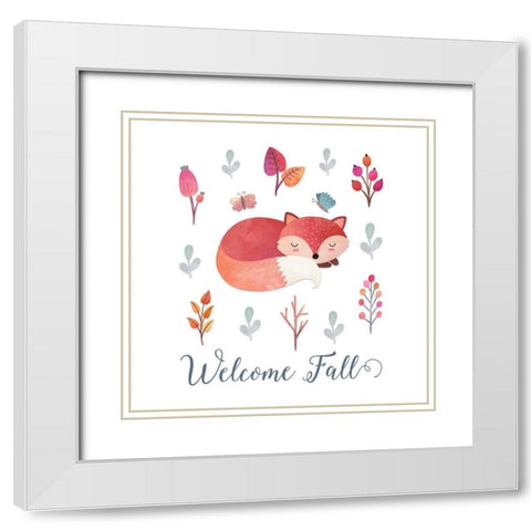 Welcome Fall Fox White Modern Wood Framed Art Print with Double Matting by Moss, Tara