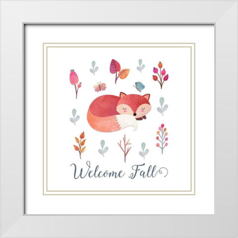 Welcome Fall Fox White Modern Wood Framed Art Print with Double Matting by Moss, Tara