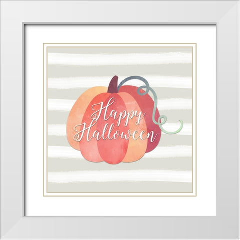 Happy Halloween Pumpkin White Modern Wood Framed Art Print with Double Matting by Moss, Tara