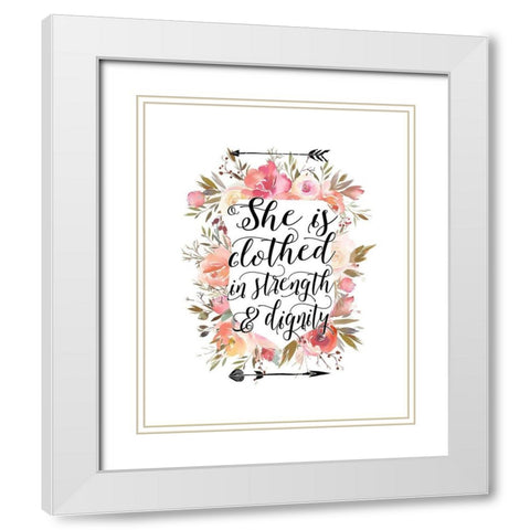 Clothed in Strength Floral White Modern Wood Framed Art Print with Double Matting by Moss, Tara