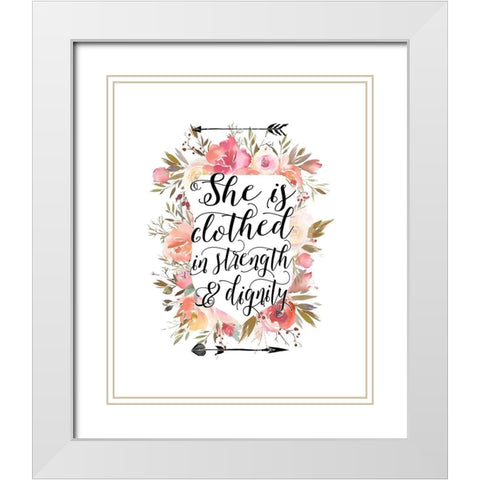 Clothed in Strength Floral White Modern Wood Framed Art Print with Double Matting by Moss, Tara