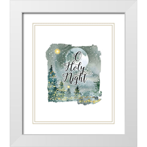 O Holy Night Watercolor White Modern Wood Framed Art Print with Double Matting by Moss, Tara