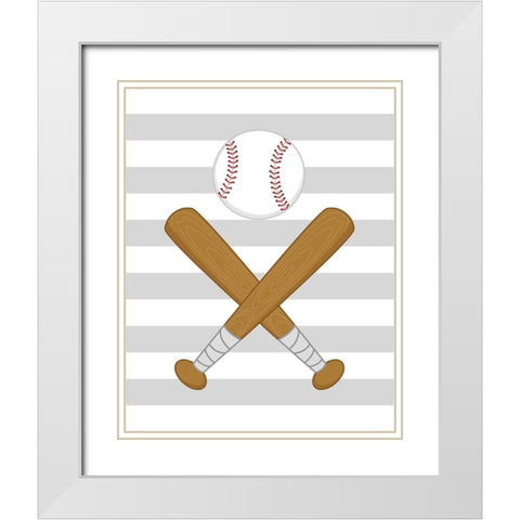 Baseball Stripes White Modern Wood Framed Art Print with Double Matting by Robinson, Tamara