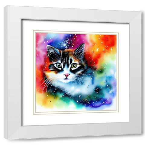 Galaxy Cat II White Modern Wood Framed Art Print with Double Matting by Dundon, Denise