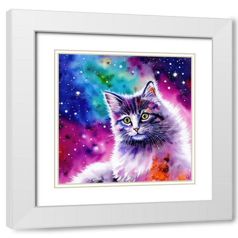 Galaxy Cat III White Modern Wood Framed Art Print with Double Matting by Dundon, Denise