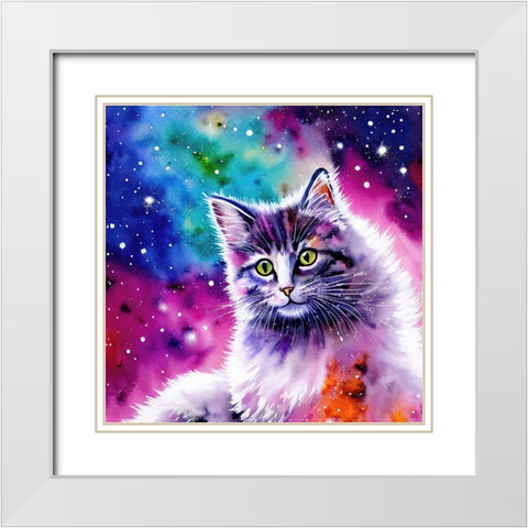 Galaxy Cat III White Modern Wood Framed Art Print with Double Matting by Dundon, Denise