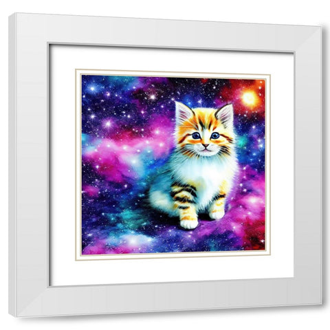 Galaxy Kitten White Modern Wood Framed Art Print with Double Matting by Dundon, Denise