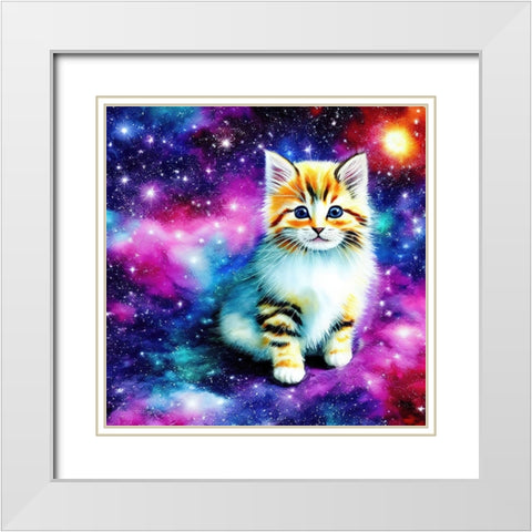 Galaxy Kitten White Modern Wood Framed Art Print with Double Matting by Dundon, Denise