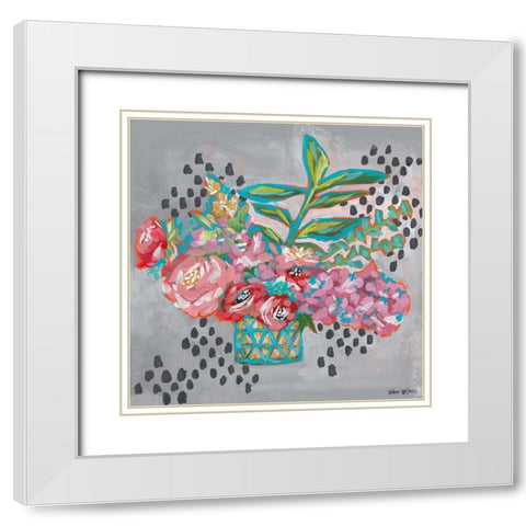 Floral in Gold Vase White Modern Wood Framed Art Print with Double Matting by Wieners, Valerie