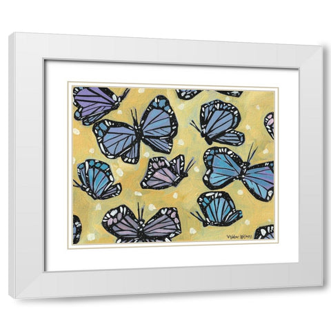 Butterflies on Yellow White Modern Wood Framed Art Print with Double Matting by Wieners, Valerie