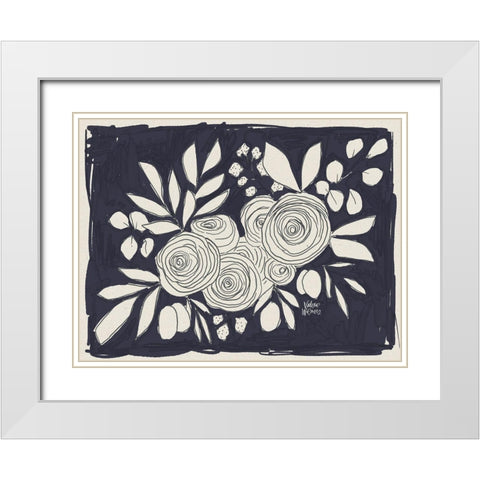 Navy Floral White Modern Wood Framed Art Print with Double Matting by Wieners, Valerie