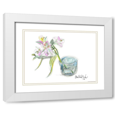 Flower III White Modern Wood Framed Art Print with Double Matting by Yellow Cafe