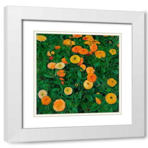 Marigolds White Modern Wood Framed Art Print with Double Matting by Moser, Koloman
