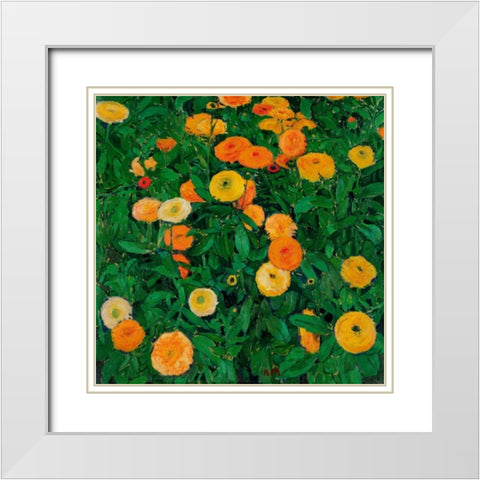 Marigolds White Modern Wood Framed Art Print with Double Matting by Moser, Koloman