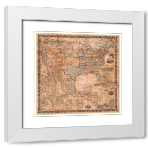 Map of the United States and North America, 1856 White Modern Wood Framed Art Print with Double Matting by Anonymous