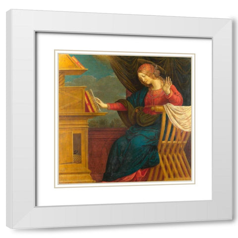 The Annunciation, The Virgin Mary White Modern Wood Framed Art Print with Double Matting by Ferrari, Gaudenzio