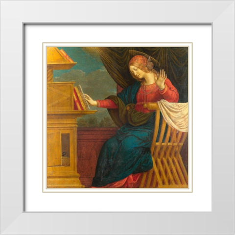 The Annunciation, The Virgin Mary White Modern Wood Framed Art Print with Double Matting by Ferrari, Gaudenzio