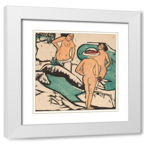 Women Bathing between White Stones White Modern Wood Framed Art Print with Double Matting by Kirchner, Ernst Ludwig