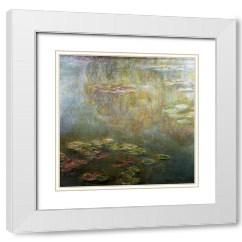 Water Lilies White Modern Wood Framed Art Print with Double Matting by Monet, Claude