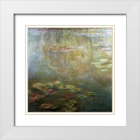 Water Lilies White Modern Wood Framed Art Print with Double Matting by Monet, Claude