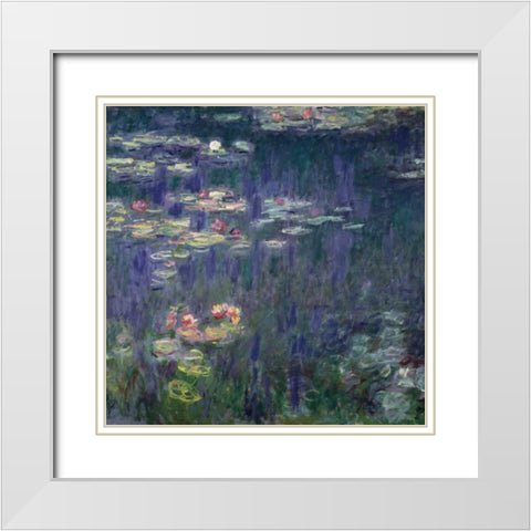 Waterlilies: Green Reflections (detail) White Modern Wood Framed Art Print with Double Matting by Monet, Claude