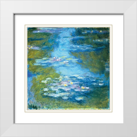 Nympheas White Modern Wood Framed Art Print with Double Matting by Monet, Claude