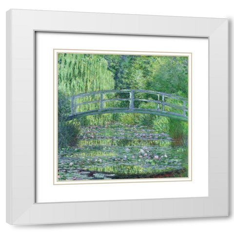 The Waterlily Pond- Green Harmony White Modern Wood Framed Art Print with Double Matting by Monet, Claude