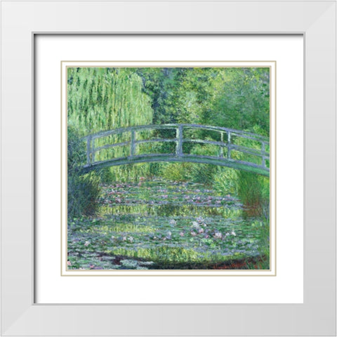 The Waterlily Pond- Green Harmony White Modern Wood Framed Art Print with Double Matting by Monet, Claude