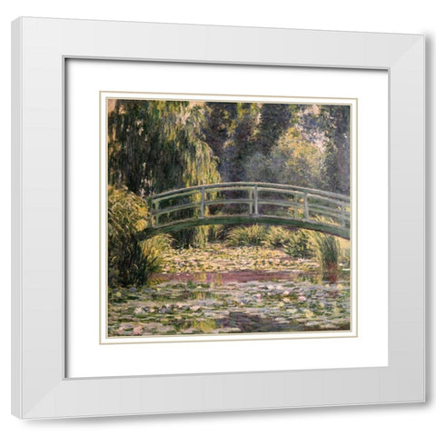 The Japanese Footbridge Giverny White Modern Wood Framed Art Print with Double Matting by Monet, Claude