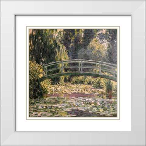 The Japanese Footbridge Giverny White Modern Wood Framed Art Print with Double Matting by Monet, Claude