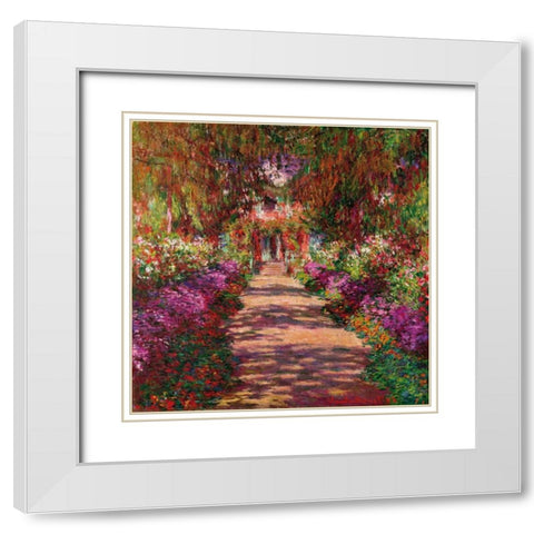 Path in Monets Garden Giverny White Modern Wood Framed Art Print with Double Matting by Monet, Claude